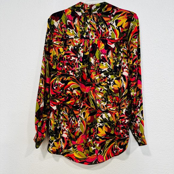 NWOT Jaclyn Smith Tunic Top HiLo MultiColor Long Sleeve V-Neck 2 Pockets Size Lg - Picture 2 of 9